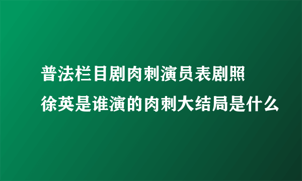 普法栏目剧肉刺演员表剧照 徐英是谁演的肉刺大结局是什么