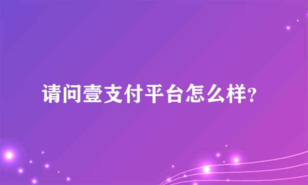 请问壹支付平台怎么样？