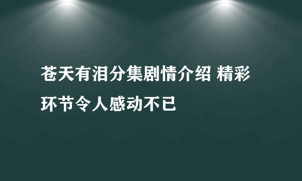 苍天有泪分集剧情介绍 精彩环节令人感动不已