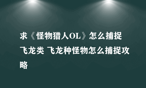 求《怪物猎人OL》怎么捕捉飞龙类 飞龙种怪物怎么捕捉攻略