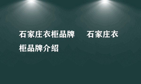 石家庄衣柜品牌     石家庄衣柜品牌介绍