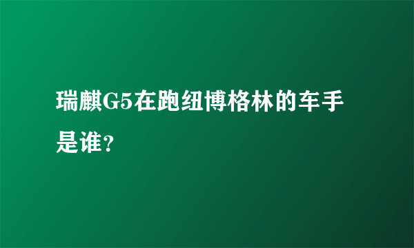 瑞麒G5在跑纽博格林的车手是谁？