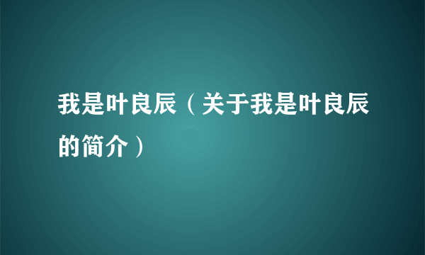 我是叶良辰（关于我是叶良辰的简介）