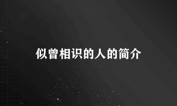 似曾相识的人的简介