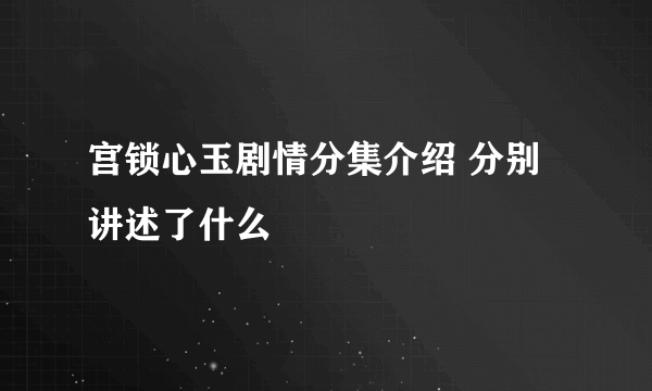 宫锁心玉剧情分集介绍 分别讲述了什么