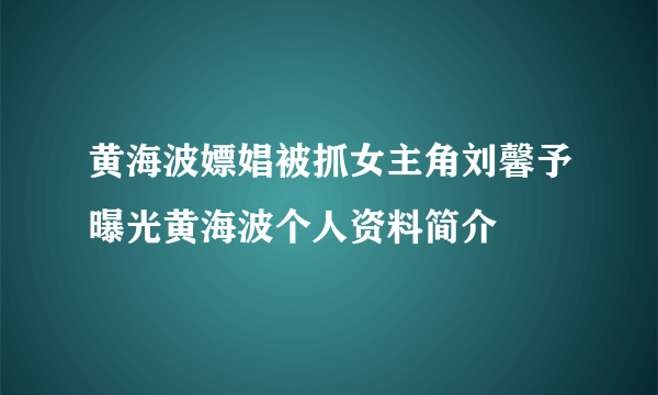 黄海波嫖娼被抓女主角刘馨予曝光黄海波个人资料简介