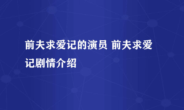 前夫求爱记的演员 前夫求爱记剧情介绍