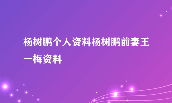 杨树鹏个人资料杨树鹏前妻王一梅资料