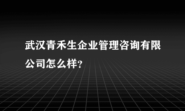 武汉青禾生企业管理咨询有限公司怎么样？