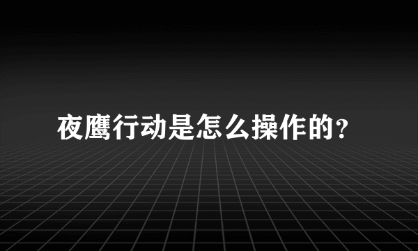 夜鹰行动是怎么操作的？