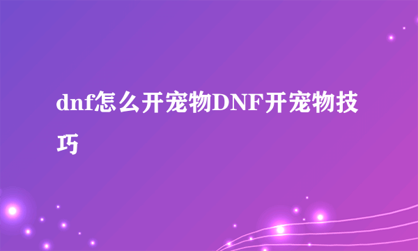 dnf怎么开宠物DNF开宠物技巧