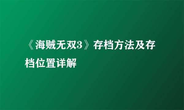 《海贼无双3》存档方法及存档位置详解