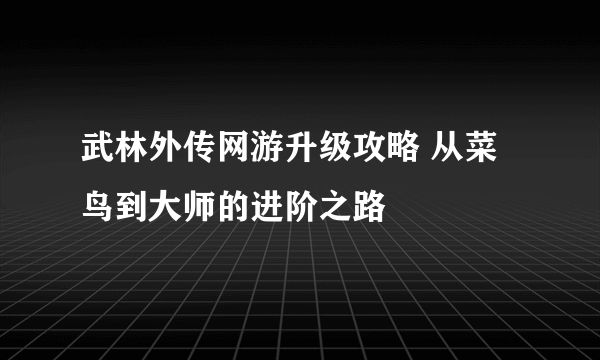 武林外传网游升级攻略 从菜鸟到大师的进阶之路