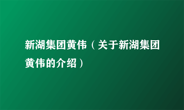 新湖集团黄伟（关于新湖集团黄伟的介绍）