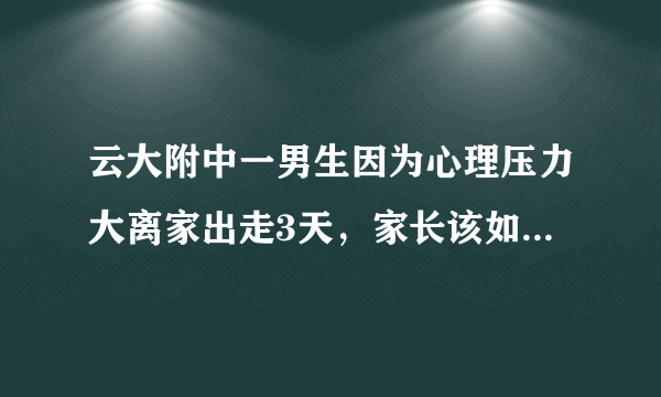 云大附中一男生因为心理压力大离家出走3天，家长该如何正确引导？