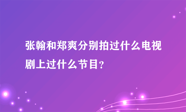 张翰和郑爽分别拍过什么电视剧上过什么节目？