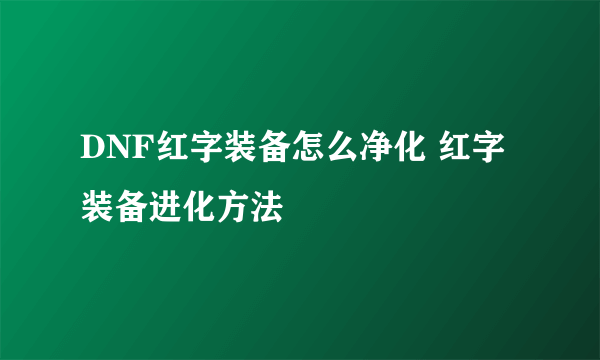 DNF红字装备怎么净化 红字装备进化方法