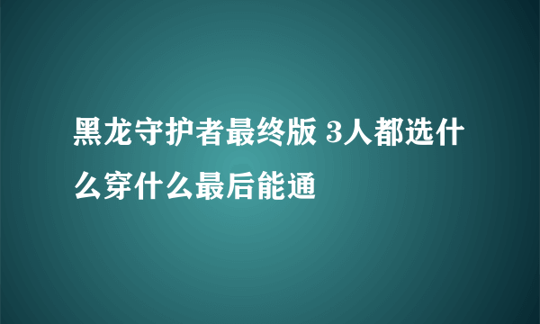 黑龙守护者最终版 3人都选什么穿什么最后能通