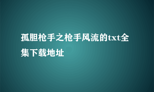 孤胆枪手之枪手风流的txt全集下载地址