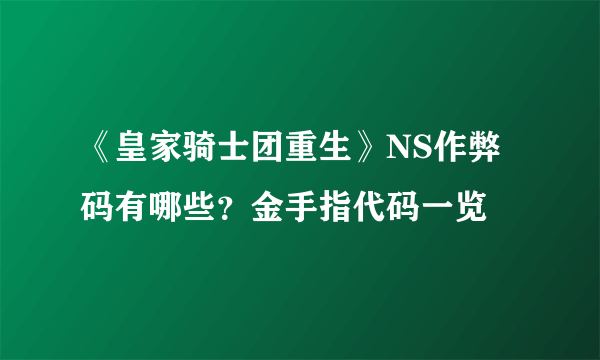 《皇家骑士团重生》NS作弊码有哪些？金手指代码一览