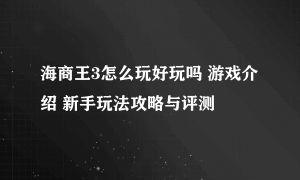 海商王3怎么玩好玩吗 游戏介绍 新手玩法攻略与评测