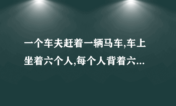 一个车夫赶着一辆马车,车上坐着六个人,每个人背着六个袋子,每个袋子里装着六？