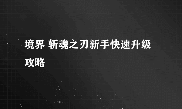 境界 斩魂之刃新手快速升级攻略