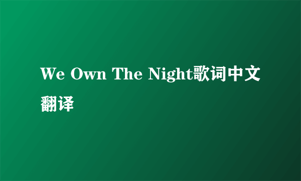 We Own The Night歌词中文翻译