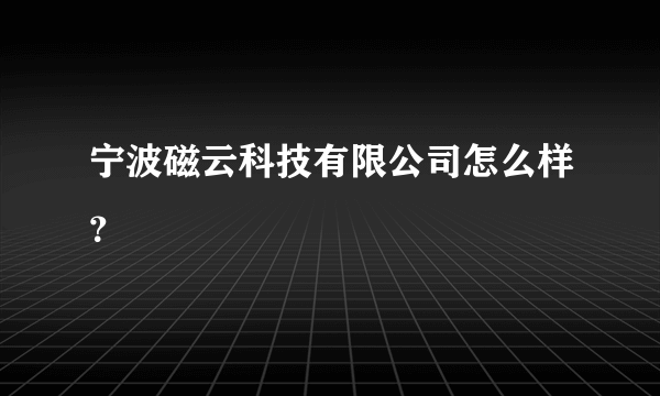 宁波磁云科技有限公司怎么样？