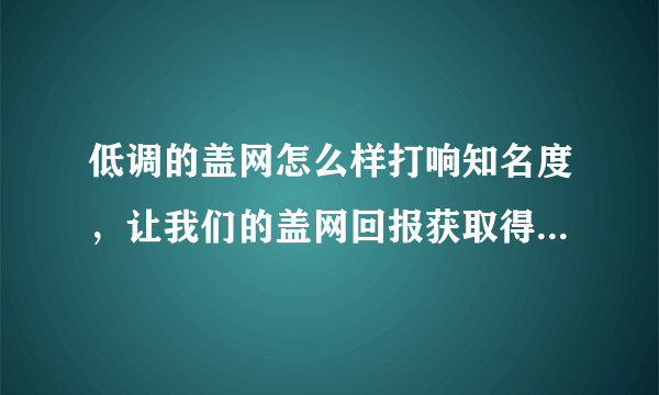 低调的盖网怎么样打响知名度，让我们的盖网回报获取得更加激动人心呢？