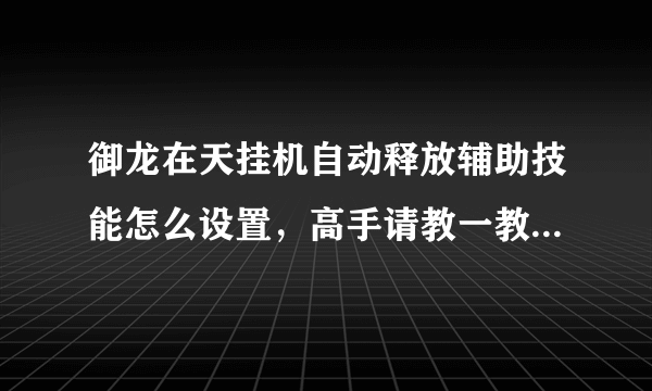 御龙在天挂机自动释放辅助技能怎么设置，高手请教一教！！！在线等!!