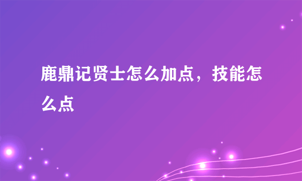 鹿鼎记贤士怎么加点，技能怎么点