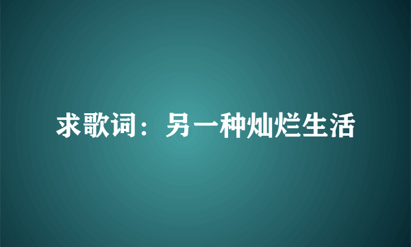 求歌词：另一种灿烂生活