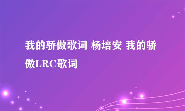 我的骄傲歌词 杨培安 我的骄傲LRC歌词