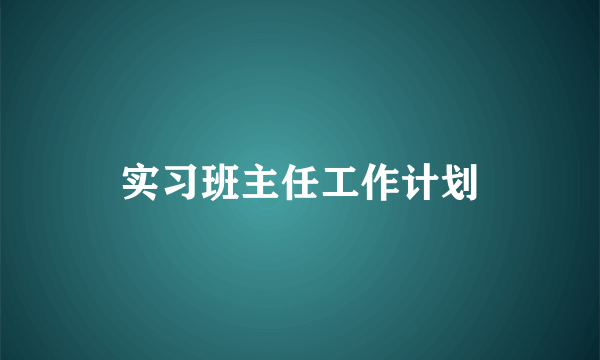 实习班主任工作计划