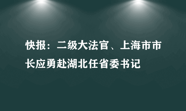 快报：二级大法官、上海市市长应勇赴湖北任省委书记