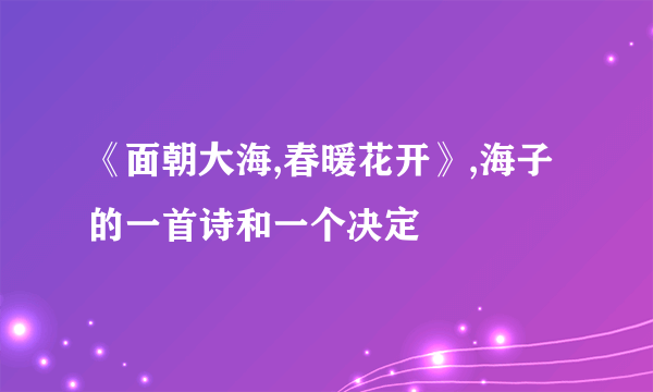 《面朝大海,春暖花开》,海子的一首诗和一个决定