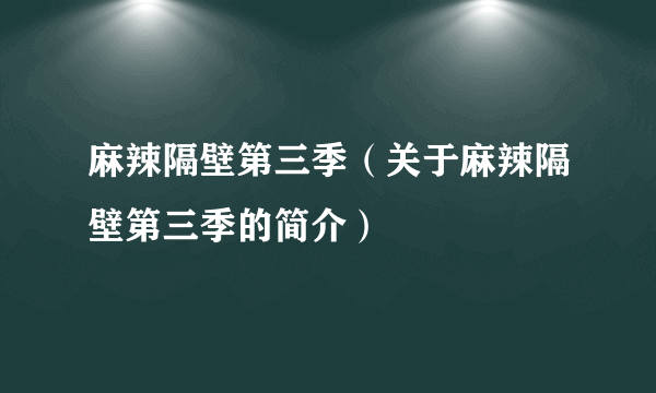 麻辣隔壁第三季（关于麻辣隔壁第三季的简介）