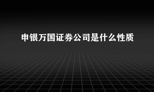 申银万国证券公司是什么性质