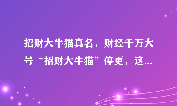 招财大牛猫真名，财经千万大号“招财大牛猫”停更，这名博主究竟怎么了？