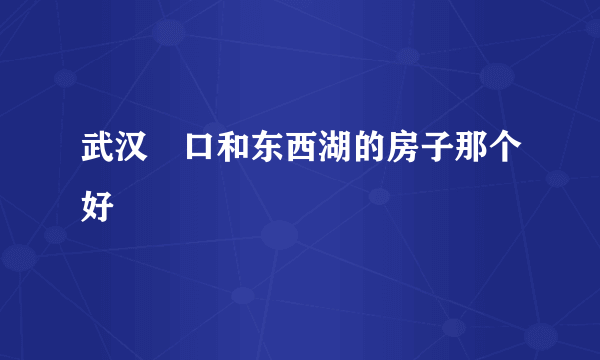 武汉硚口和东西湖的房子那个好