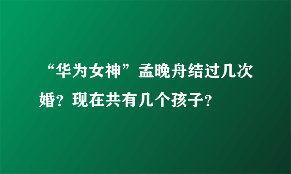 “华为女神”孟晚舟结过几次婚？现在共有几个孩子？