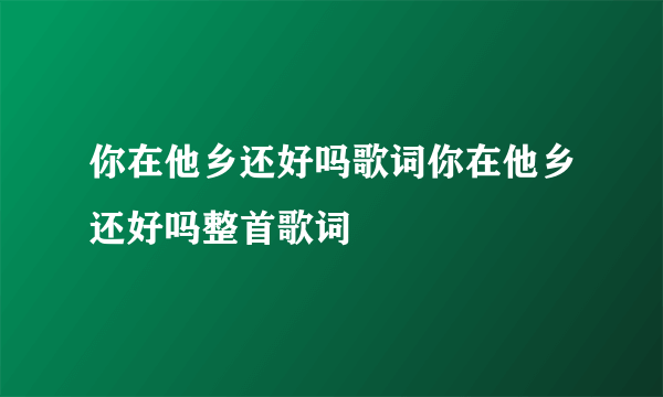 你在他乡还好吗歌词你在他乡还好吗整首歌词