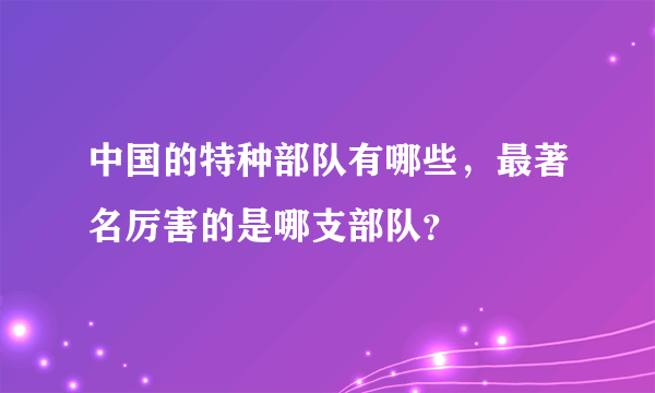 中国的特种部队有哪些，最著名厉害的是哪支部队？