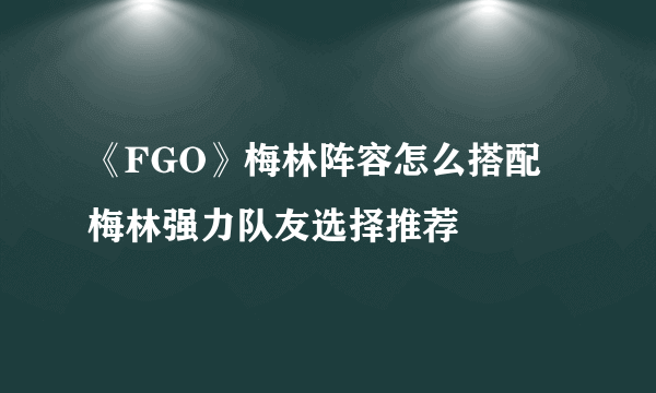 《FGO》梅林阵容怎么搭配 梅林强力队友选择推荐