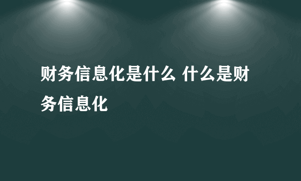 财务信息化是什么 什么是财务信息化