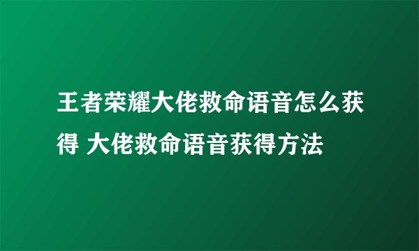 王者荣耀大佬救命语音怎么获得 大佬救命语音获得方法