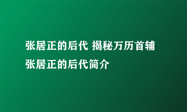 张居正的后代 揭秘万历首辅张居正的后代简介