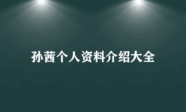 孙茜个人资料介绍大全