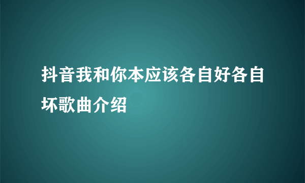 抖音我和你本应该各自好各自坏歌曲介绍